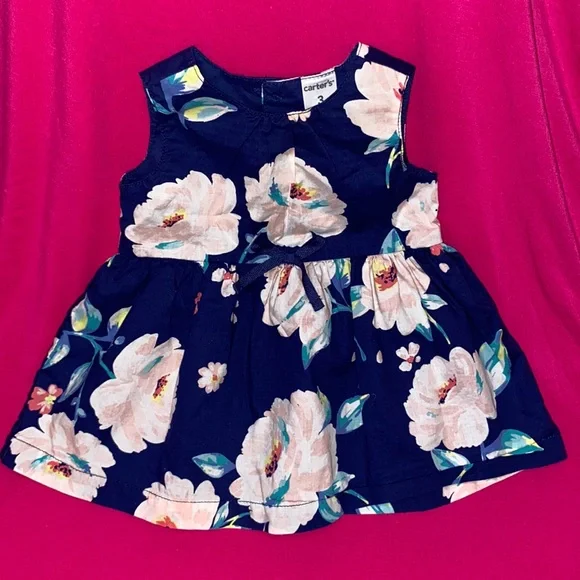 navy blue easter dress Swea Pea & Lilli M756 Navy Stripped Dress W/ Embroidered Flowers - Size: 2T